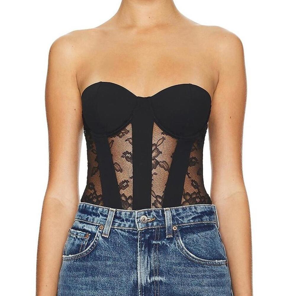 Fleur du mal- Elegant Black Lace Bustier Bodysuit
